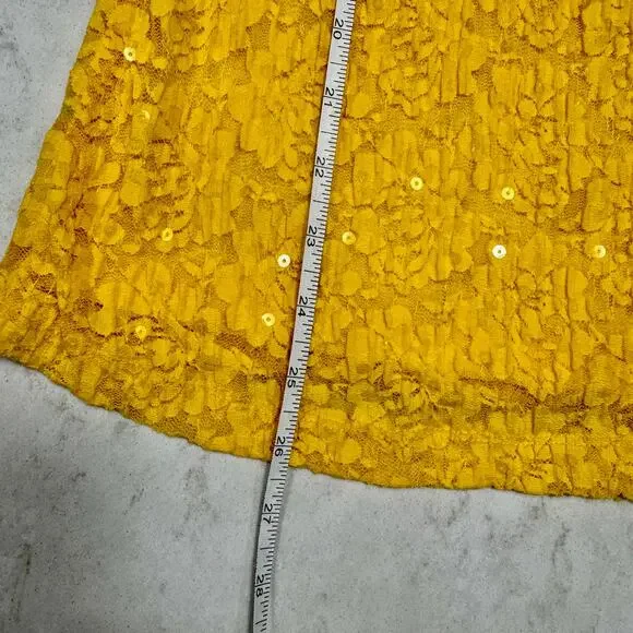 bebe Lace Sequin Tank Top Yellow Women's Large Y2K McBling Floral Clubwear 2000s - Picture 15 of 16